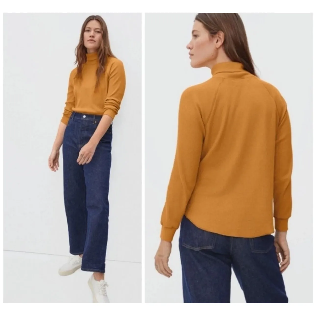 Everlane Waffle Knit Turtleneck Top Long Sleeve Organic Cotton Amber Size S - Image 2