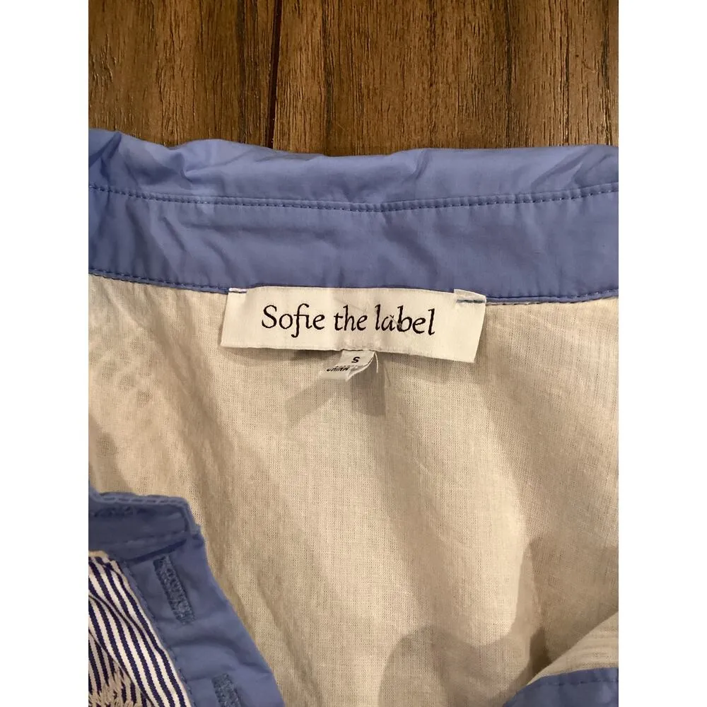 Sofie the Label Sydney Blue Knit Patchwork Mini Dress Collared Puff Sleeve S White - Image 6