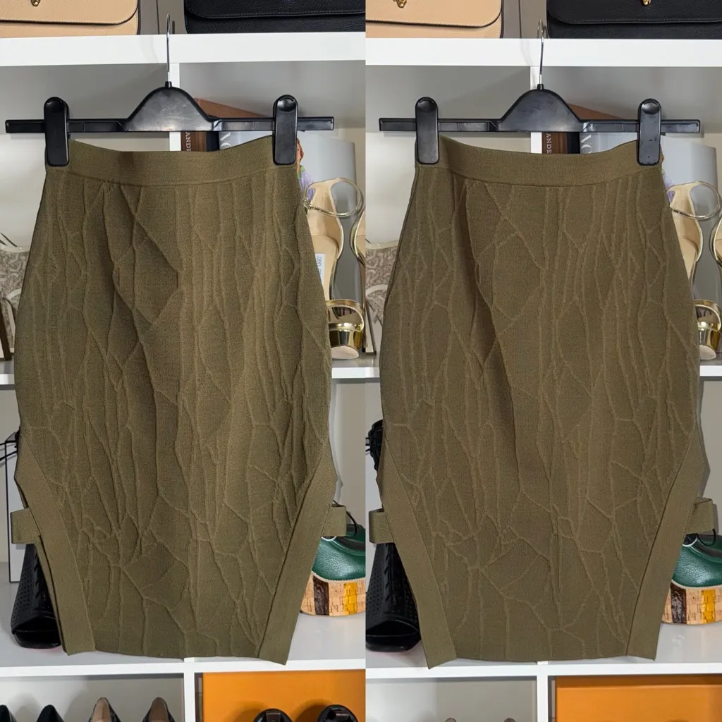 Jonathan Simkhai Textured Knit Sculpted Pencil Skirt Olive Womens Small EUC Green - Image 2