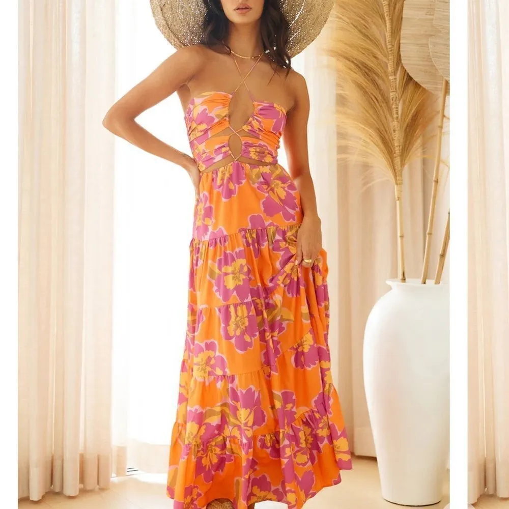 NWT Runway The Label Orchid Maxi Dress in Orange Floral Size XL - Image 7