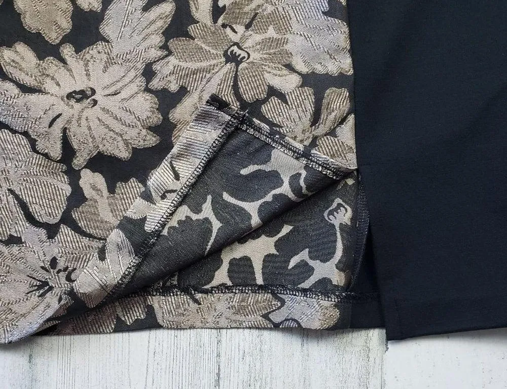 NWOT DKNYC Black Gold Metallic Floral Sheath L/S Mini Dress Women's Size 8 - Image 3