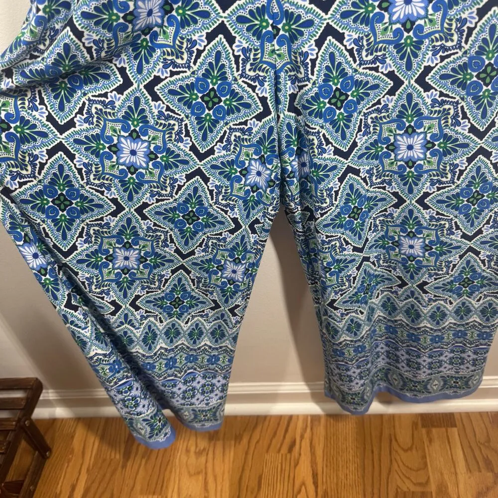 Tommy Bahama Jumpsuit Women M Blue Green Floral Midi Length Coastal Vacation - Image 8