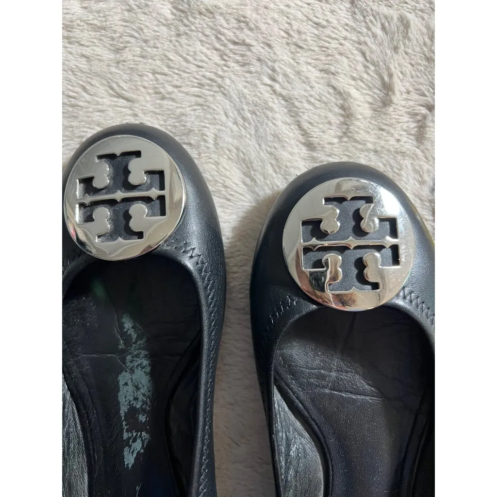 Tory Burch Womens Black Leather Minnie Travel Ballet Flats W/ Logo Medallion - Image 10