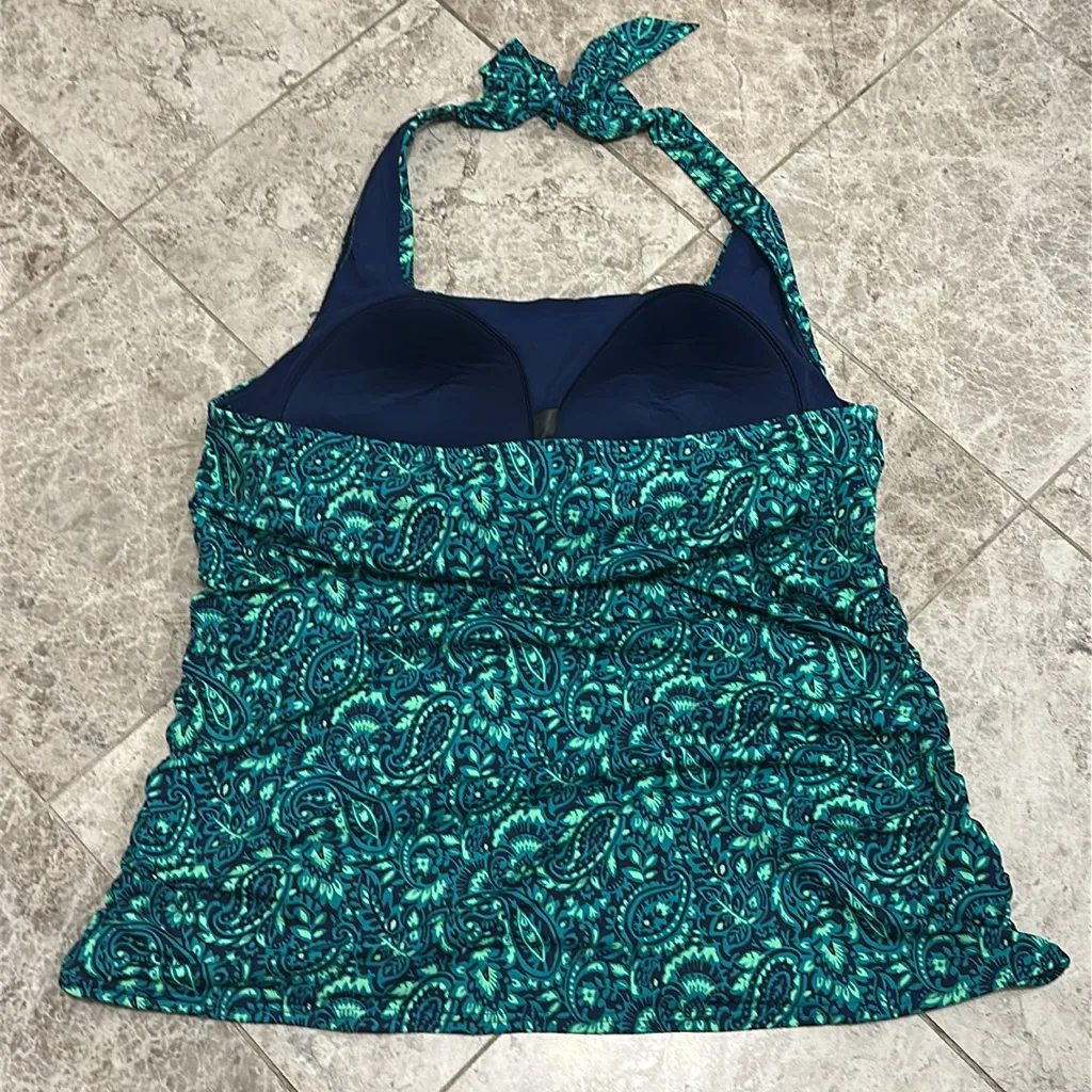 Lands End Plus Size Long Torso Square Neck Halter Tankini Swim Top 22W/L Blue - Image 8