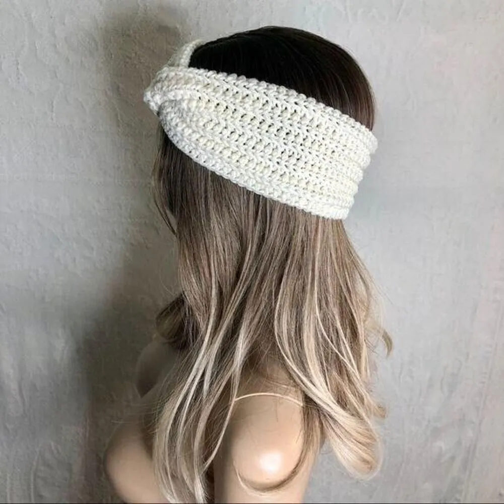 Cream Handmade Crochet Twist Ear Warmer Headband - Image 2