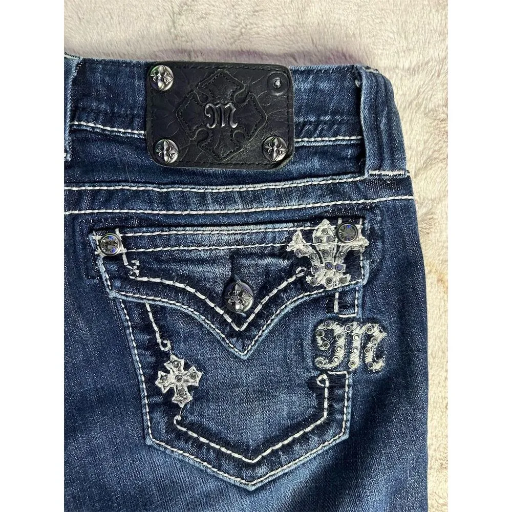 Miss Me Women's Bootcut Jeans Size 28 Blue Bling Embellished Mid Rise - Image 11
