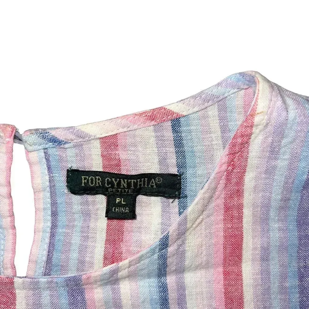For Cynthia‎ Petite Womens PL Large Linen Top Cropped Striped Ruffle Multi-Color - Image 2