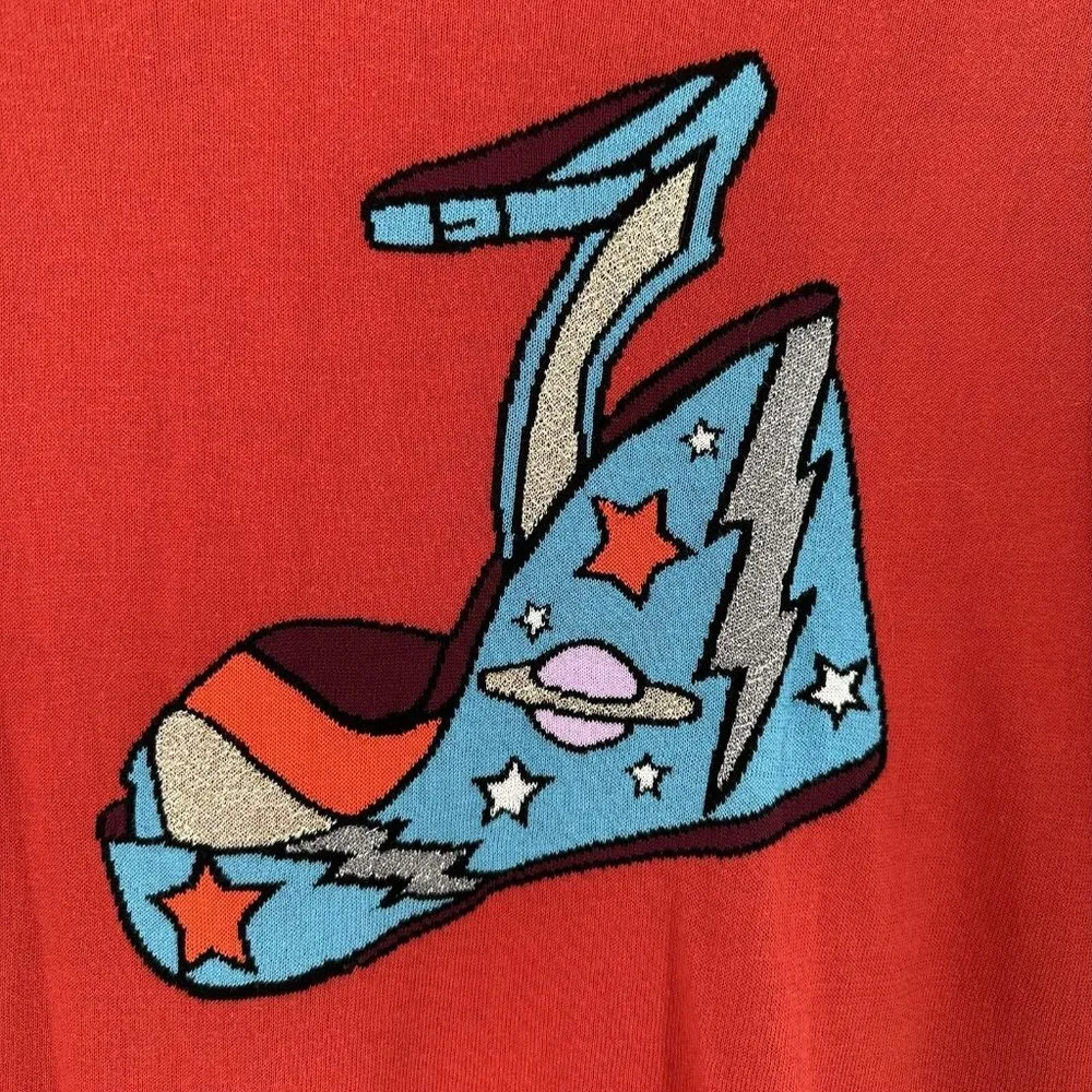 Replica Los Angeles Red Blue Metallic Cotton Knit Shoe Shirt Sleeve Sweater S - Image 2