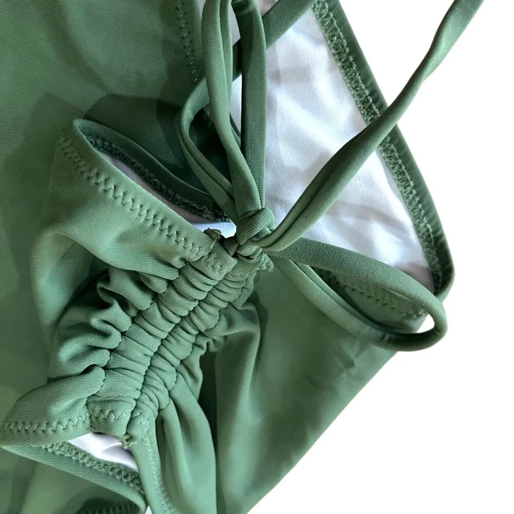 Beachsissi Halter Neck Bikini Top Ruched Bottom Olive Green Size Medium NWT - Image 5