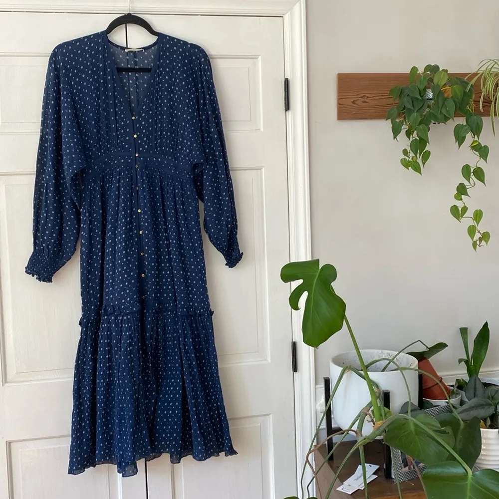 Ulla Johnson Paulette Blue Dress Cotton Size 2 Patterned Floral Ditsy Midi Dress - Image 8