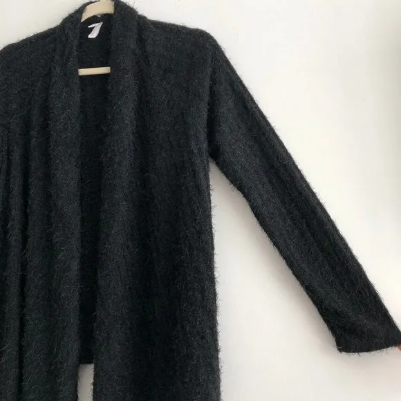 New  Eyelash Knit Open Front Cardigan Fuzzy Soft Sweater Black - Image 7