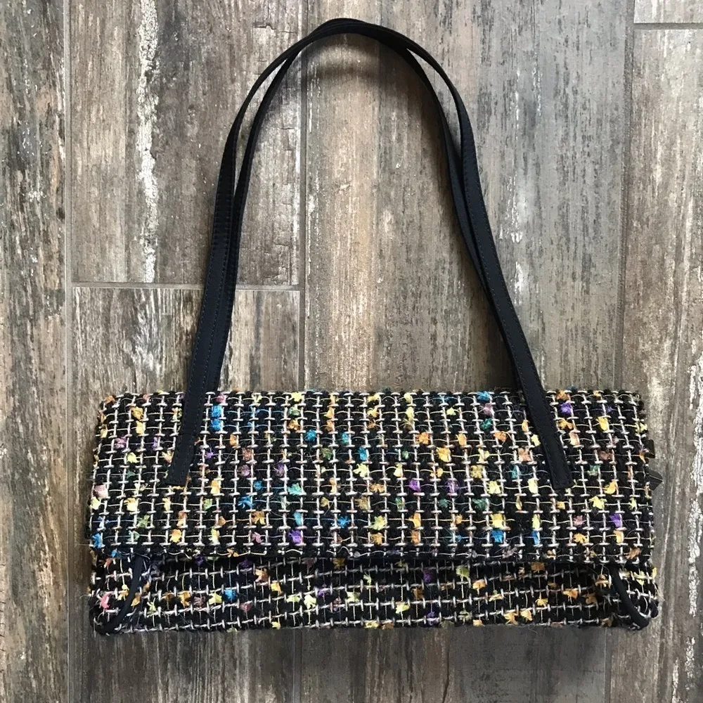 Vintage Far Nine multi pocket color flecked tweed clutch purse bag - Image 2