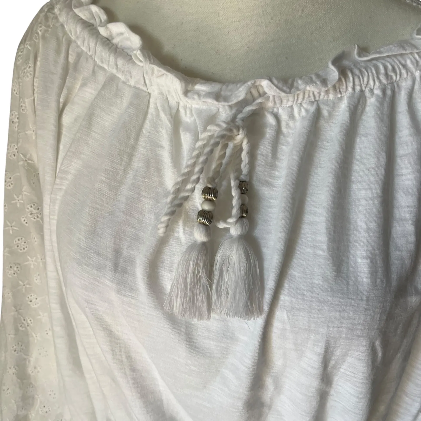 Lauren Ralph Lauren White Eyelet Blouse Top XXL‎ Tunic Peasant Off Shoulder - Image 3