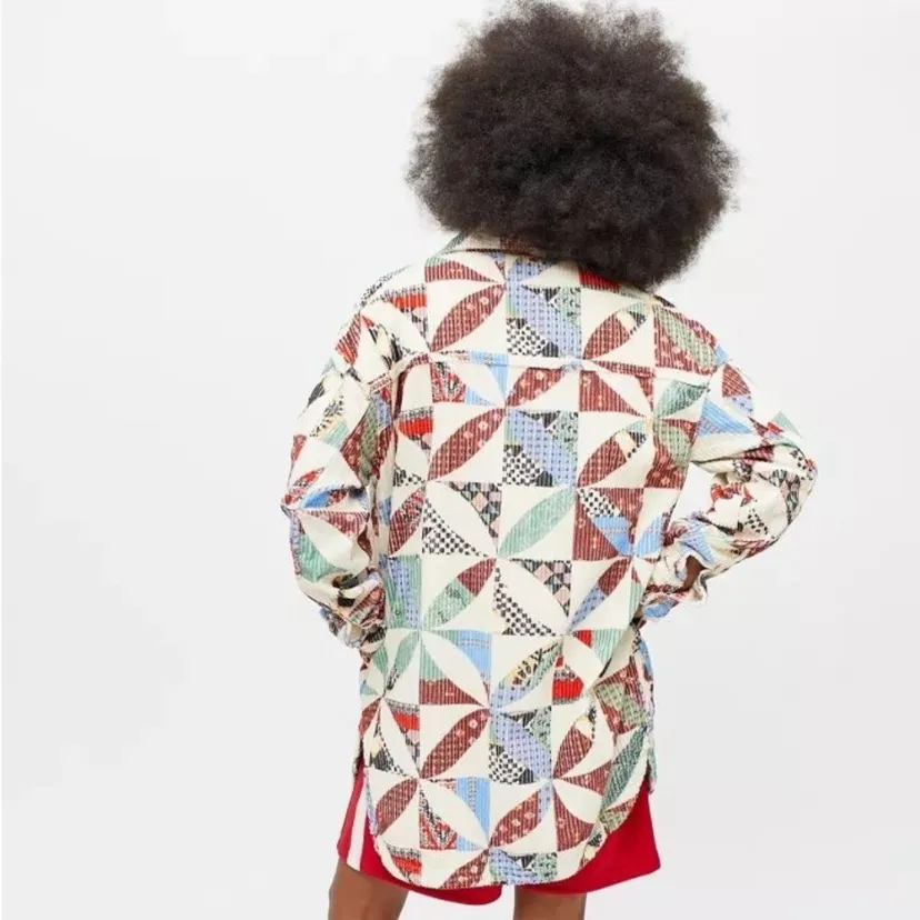 BDG Serena Patchwork Print Corduroy Shacket Jacket size medium Cream Red Green - Image 2