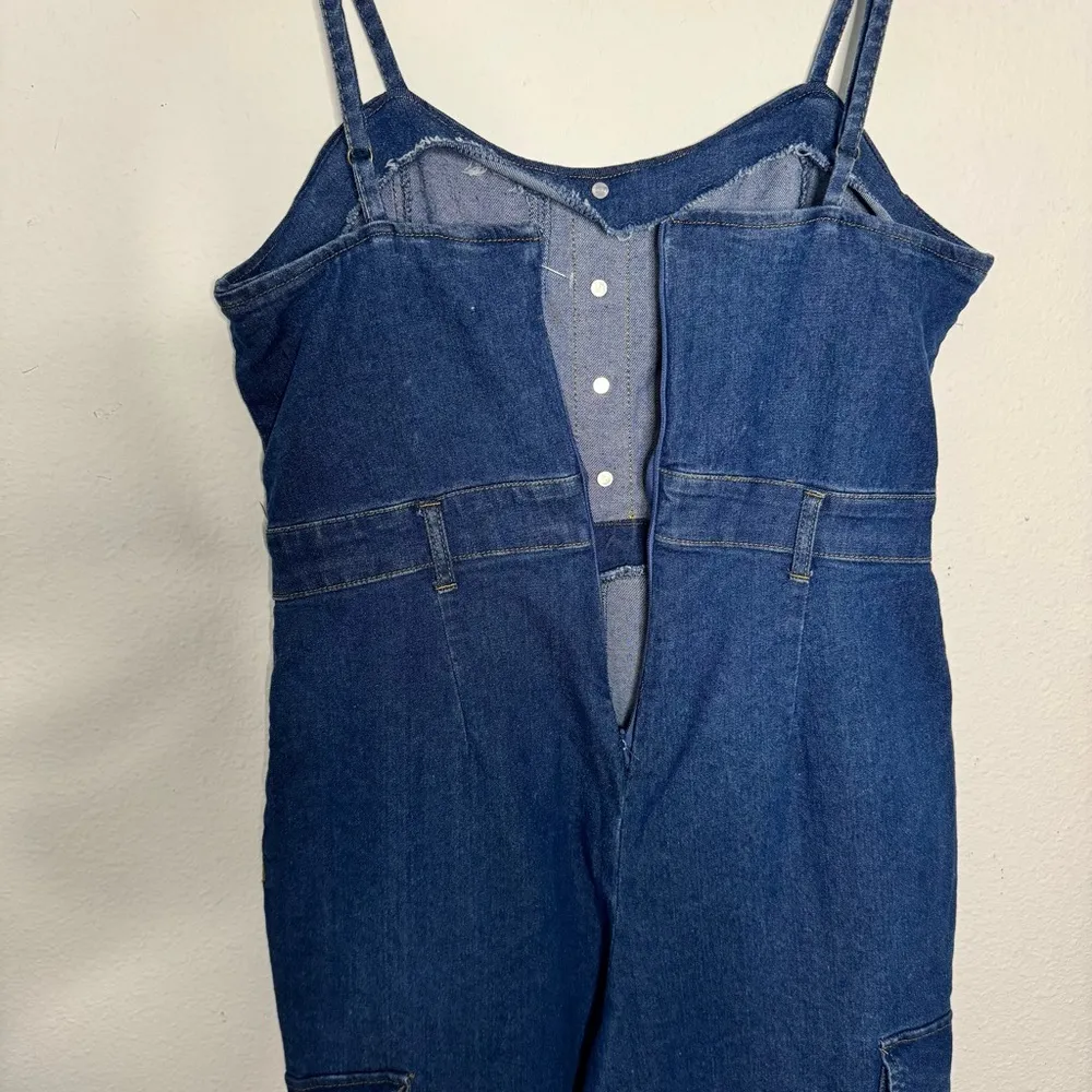 Heart & Heels Sweetheart neckline Bootcut cargo denim jumpsuit romper size L NWT Blue Size L - Image 8