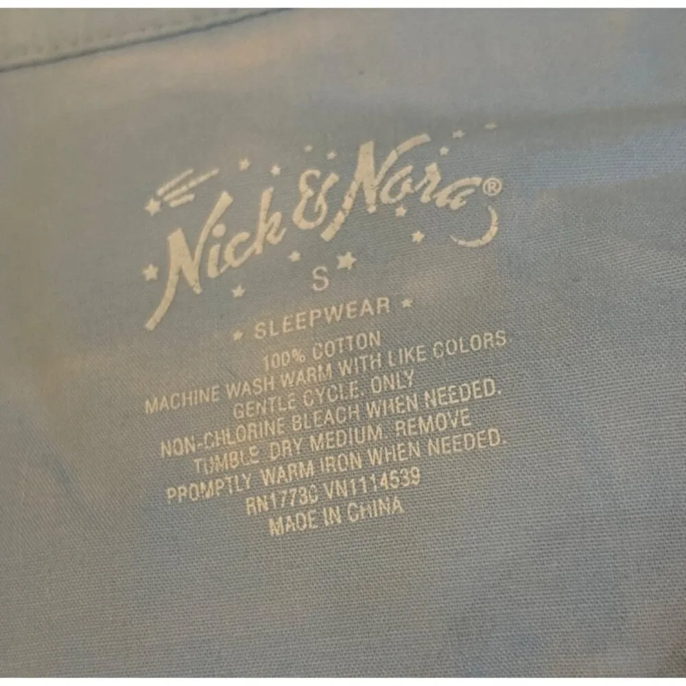 Women's Nick & Nora Sock Monkey Blue Pajama Shirt Size Small Cotton - Image 11