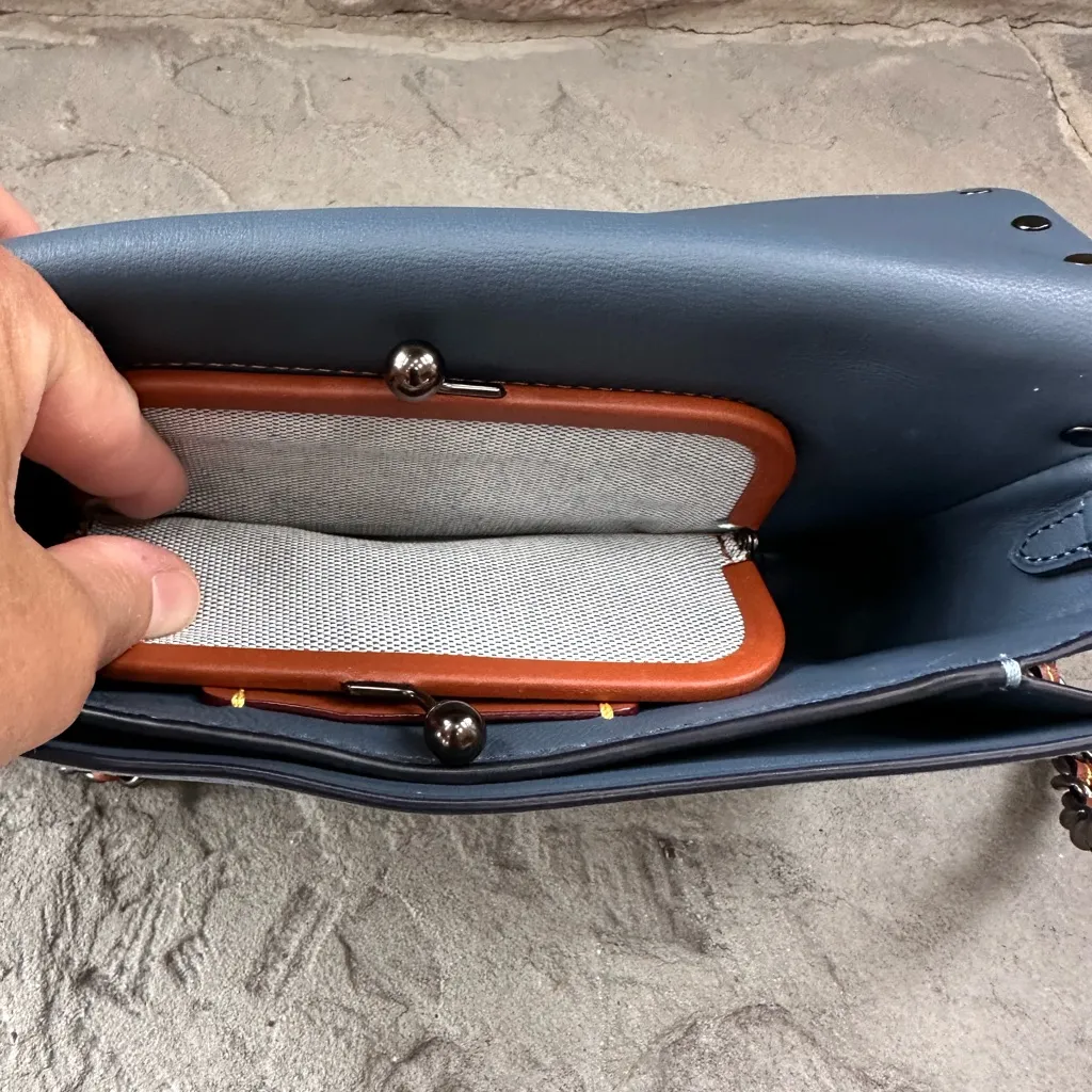 Coach 1941 Dinky With Rivets Glovetanned Leather Light Blue Crossbody. - Image 10