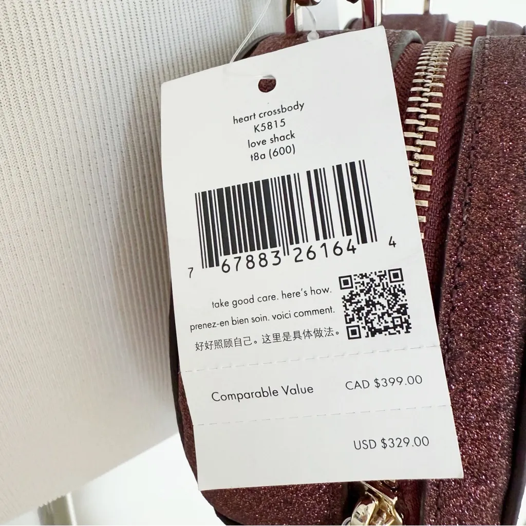 Kate Spade Love Shack Glitter Heart Crossbody Bag Purse Deep Nova Dark Red Love - Image 3