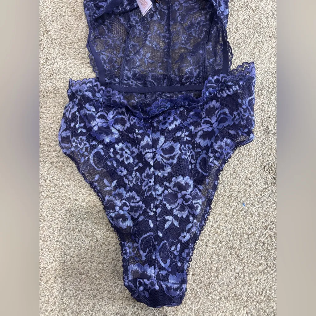 Savage X Fenty Floral Lace Teddy XS Lingerie sexy Blue - Image 7