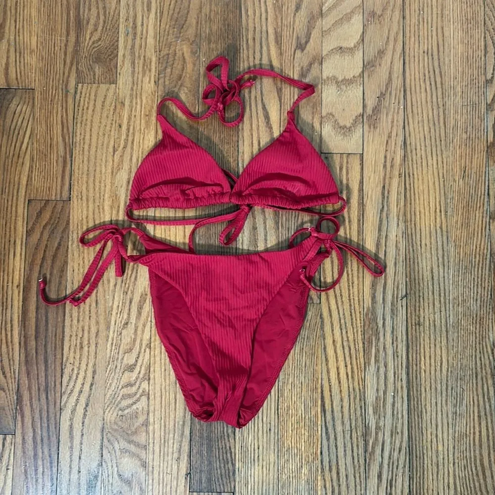 Andie String Bikini Set Ribbed Flame‎ Red size S NWOT - Image 3