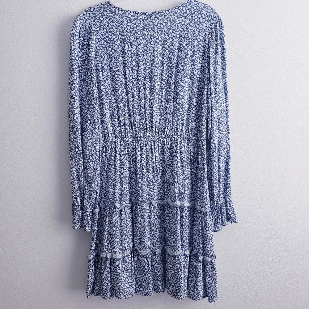 Charmed Hearts Long Sleeve Ditsy Floral V-Neckline Ruffle Mini Dress - Image 5