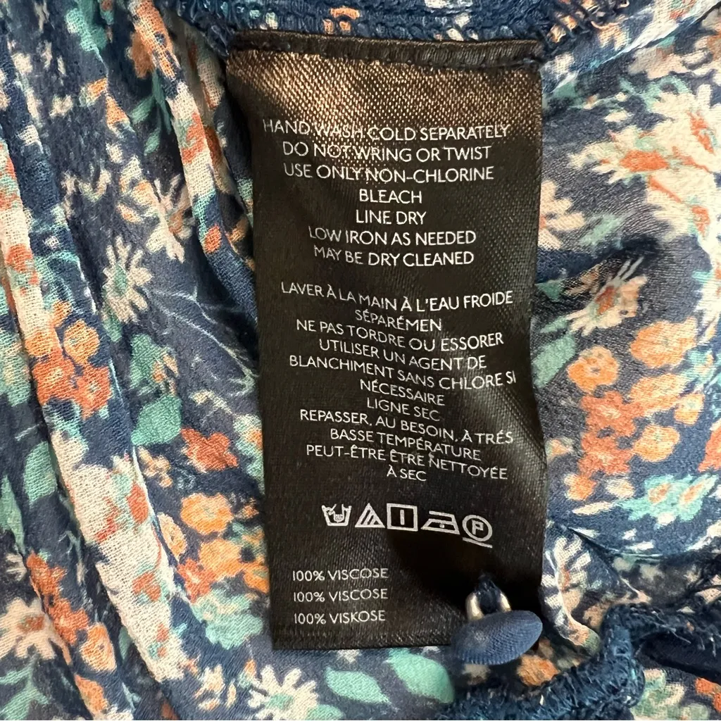 Anthropologie Womens Babydoll PeasantTop Size L Floral Boho Sheer Croppped Blue Size L - Image 11