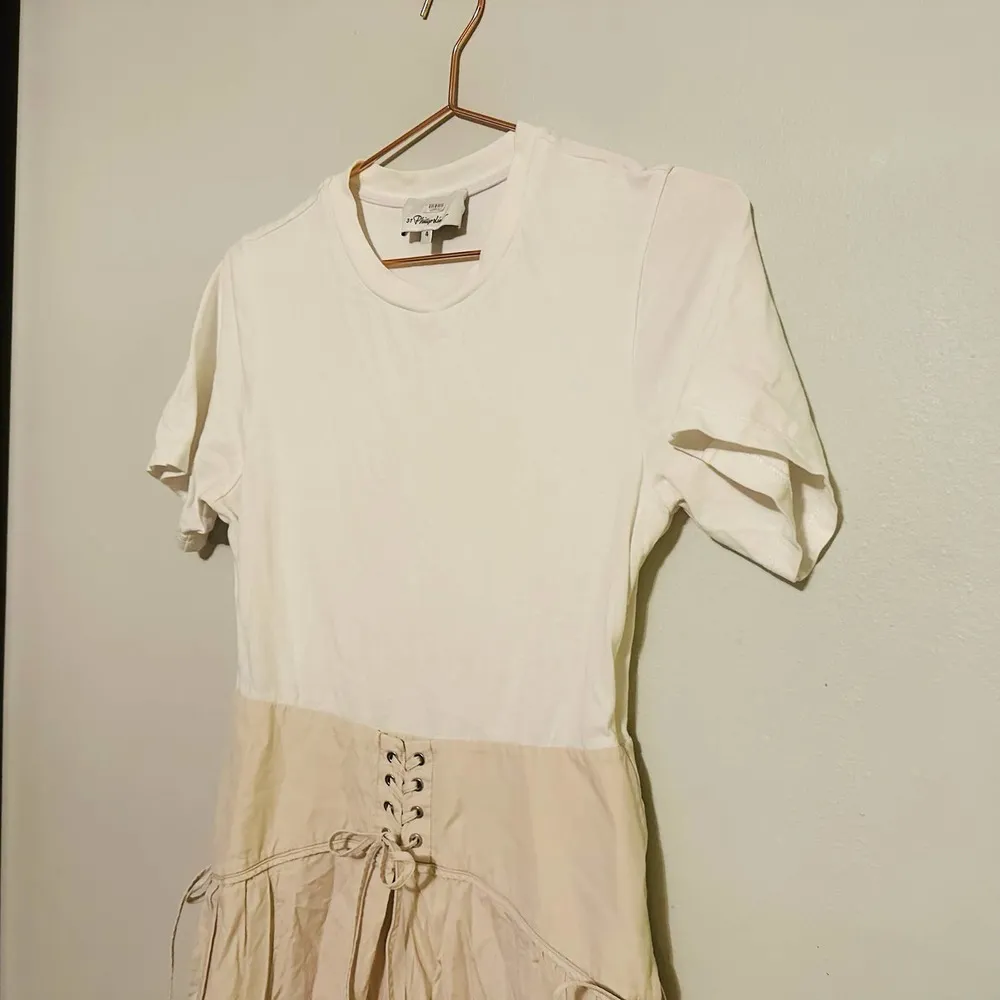 3.1 Phillip Lim Women's White Pale Pink Corset T-Shirt Side Tie Midi Dress Size4 - Image 6