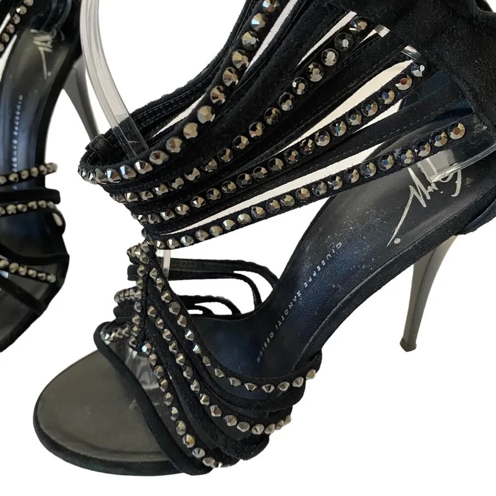 Giuseppe Zanotti Strass Black Suede Bejeweled Black  Heels size 39 size 9 - Image 12