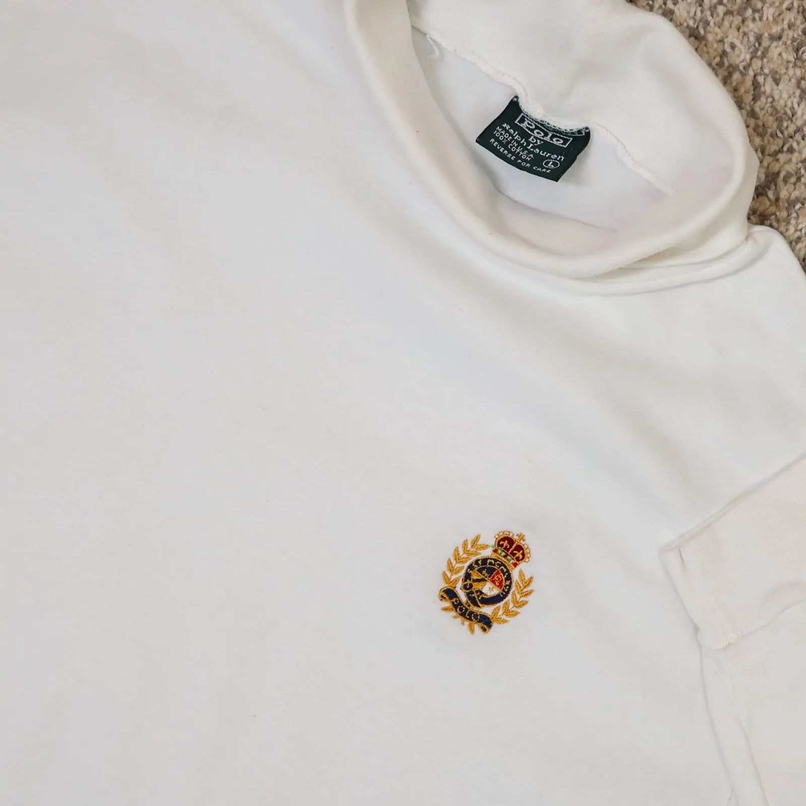 Vintage Polo Ralph Lauren Turtleneck Long Sleeve Shirt Crest Made USA‎ L White - Image 6