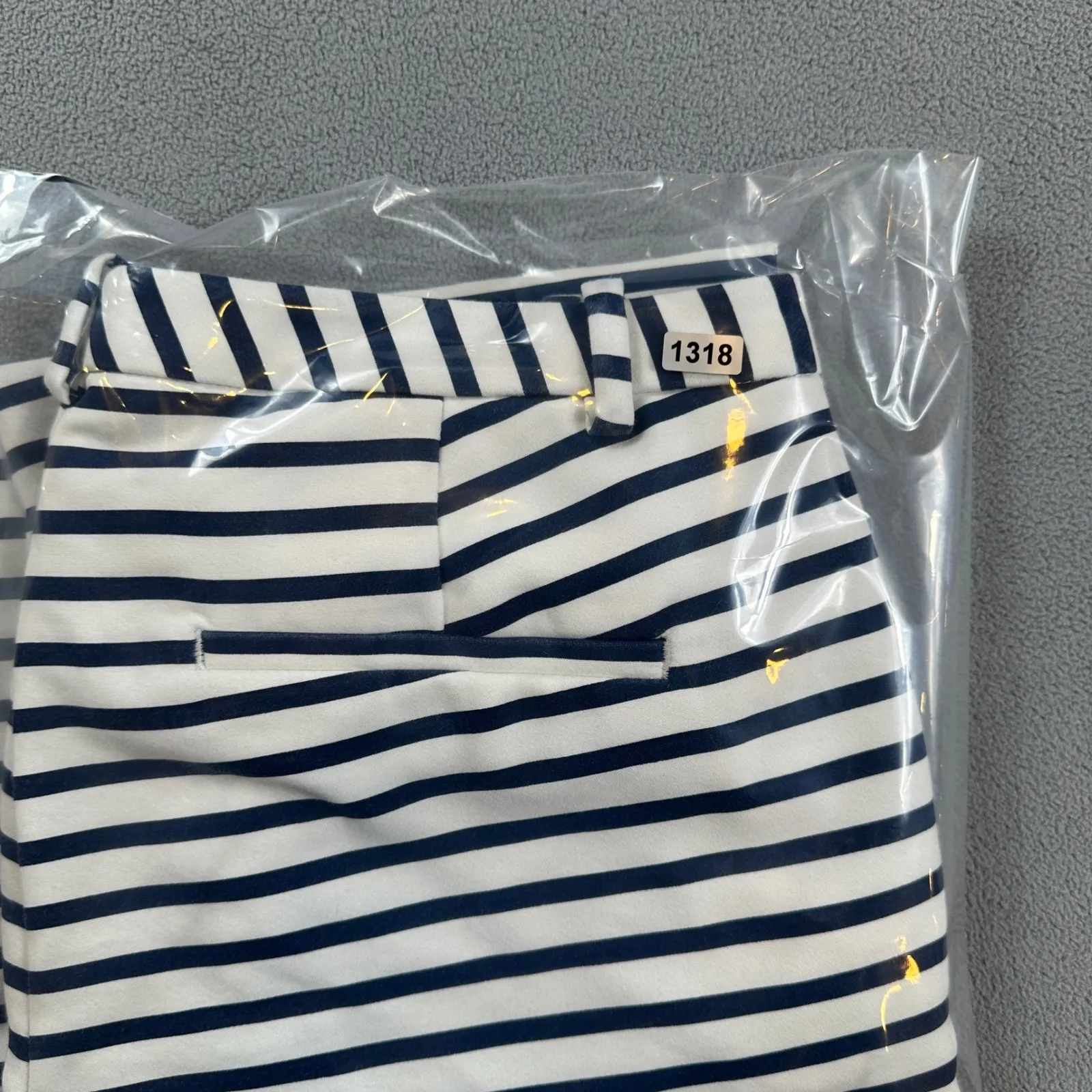 ZARA BASIC Woman Pants 6 Ankle Navy White Striped Flat Front Side Slits Slim - Image 6