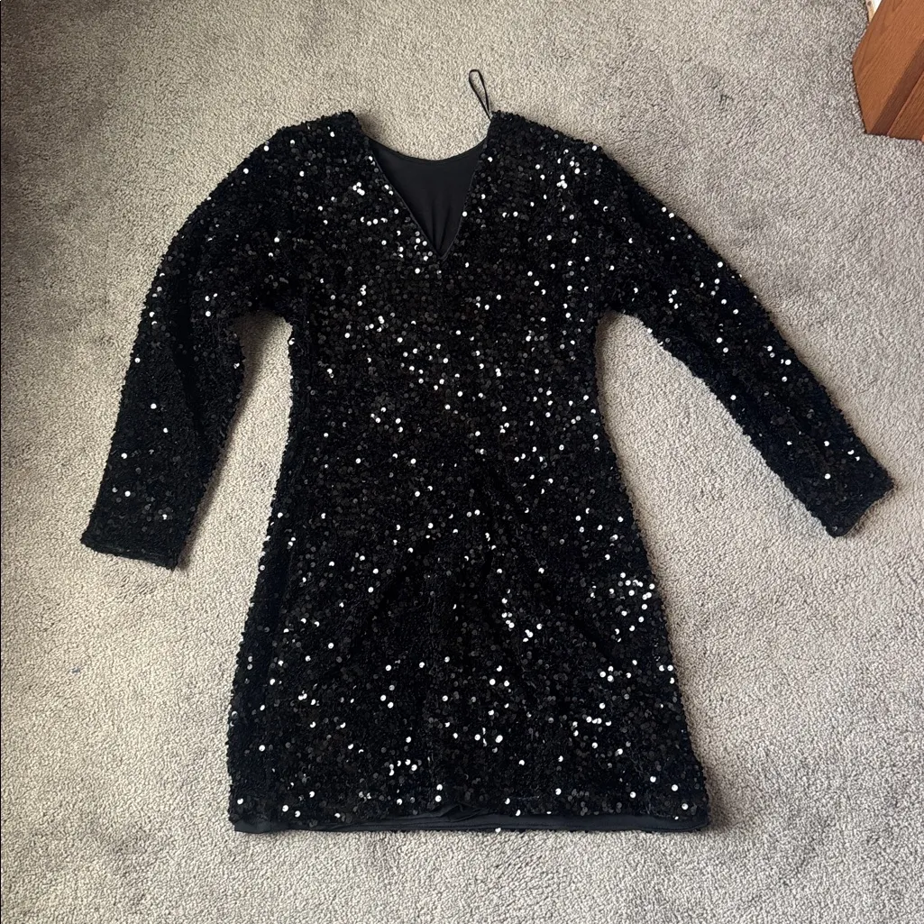 H&M Black Sequin Dress SIZE S - Image 4