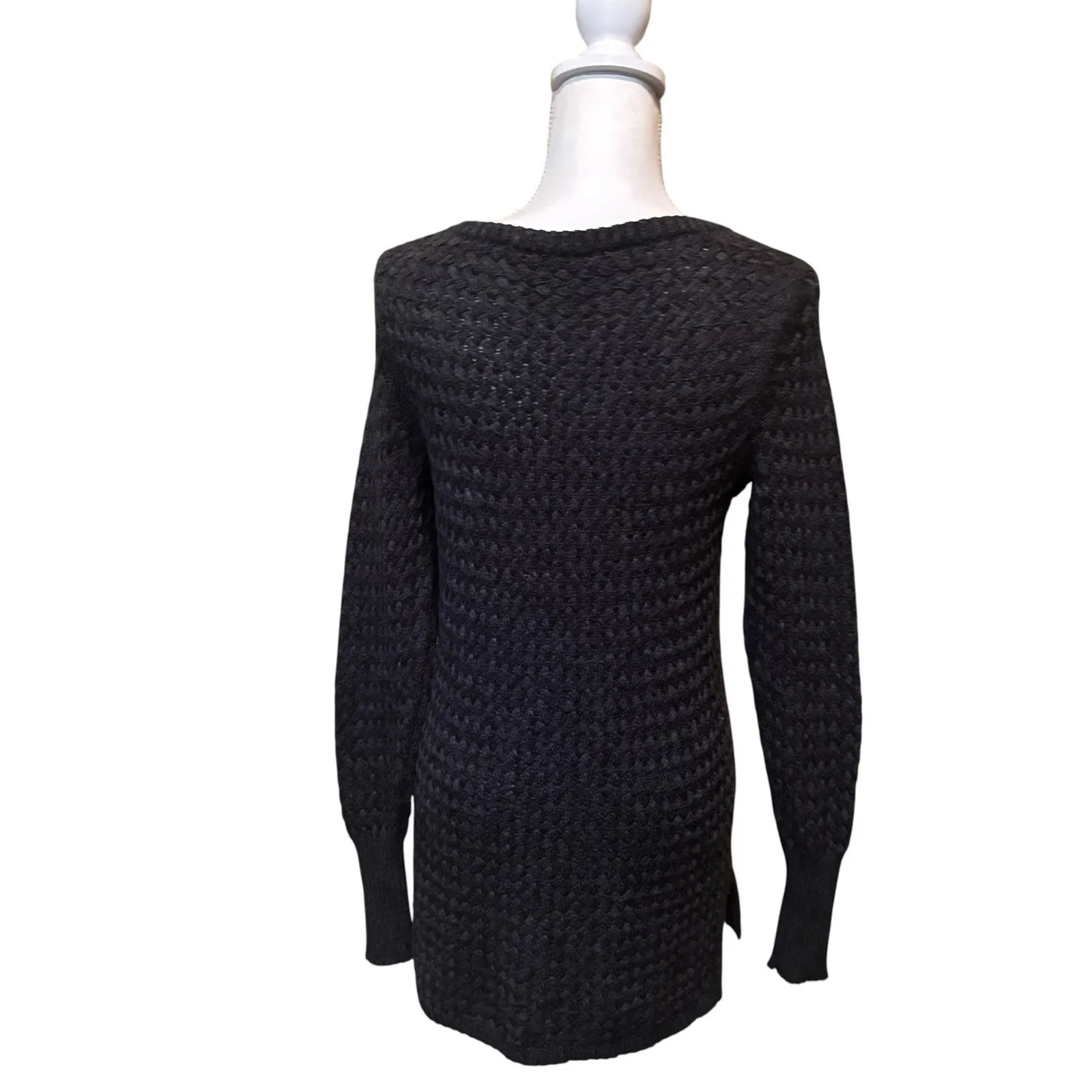 Athleta  Cypress‎ Gray Wool Blend Basketweave Knit Side Slit Pullover Size Small - Image 3