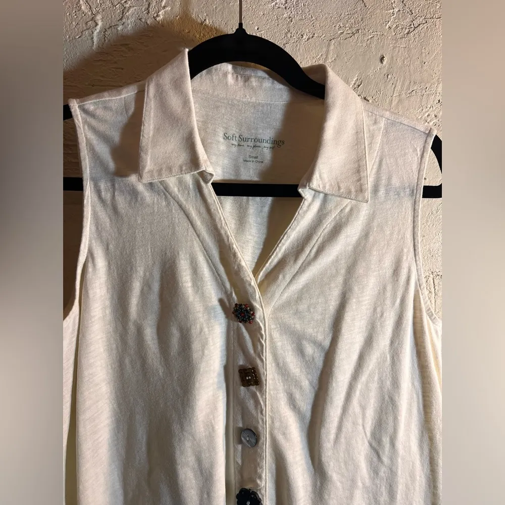 Soft Surroundings Cream Button Down Shirt with Notched Collar - Image 3