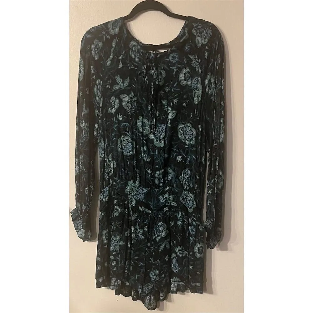 Free People Dance 'Till Dawn Floral Long Sleeve Open Back Romper Sz Large‎ NWOT - Image 3