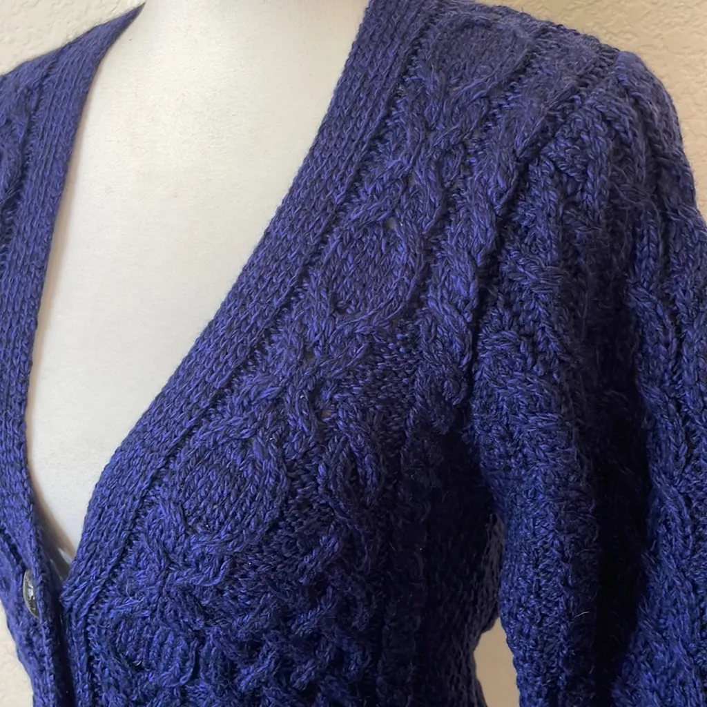 The Irish Store 100% Wool Cardigan Fisherman‎ Knit Sweater—Beautiful! XS Blue - Image 2
