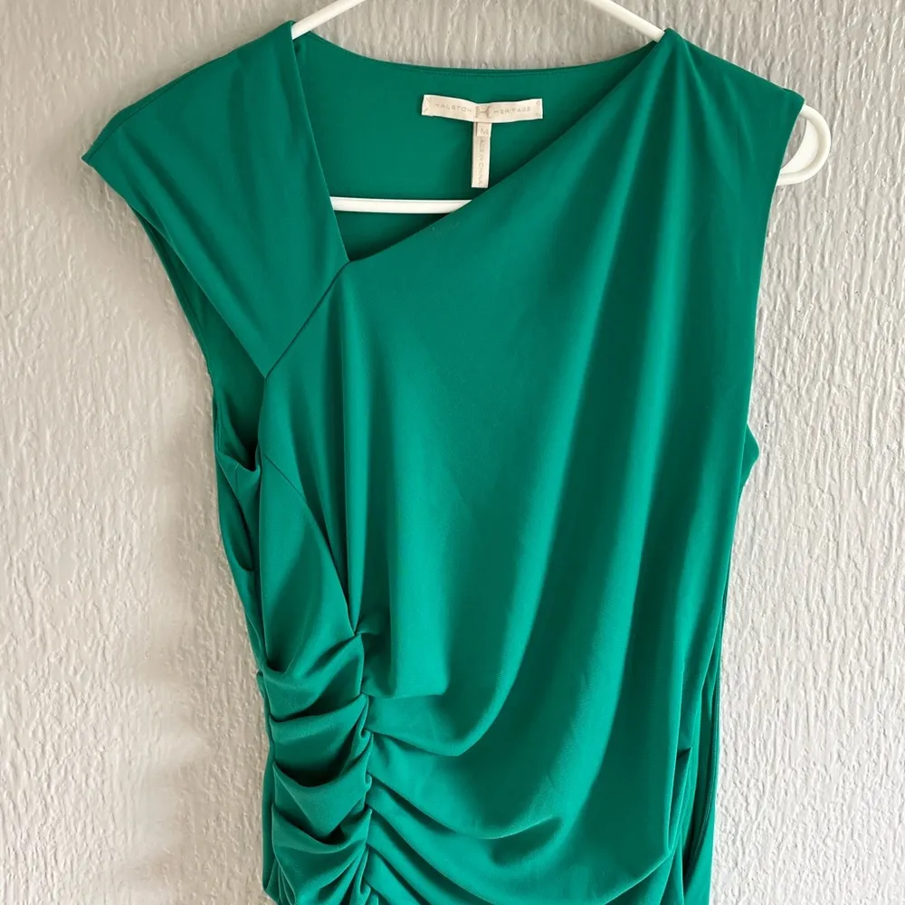 [Halston Heritage] Green Ruched Side Dress-Size medium - Image 5