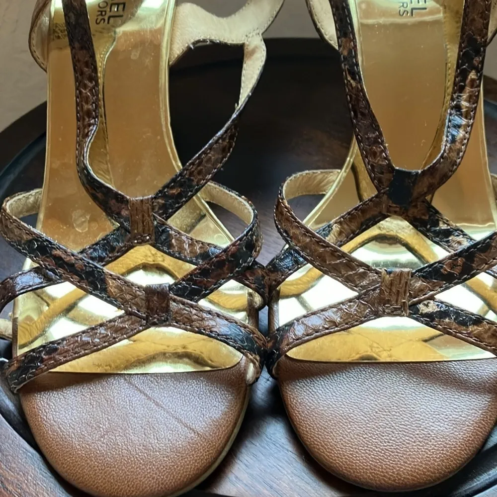 Michael Kors MICHAEL : Black/Brown Snakeskin Strappy Heel Sandal- 9 - Image 12