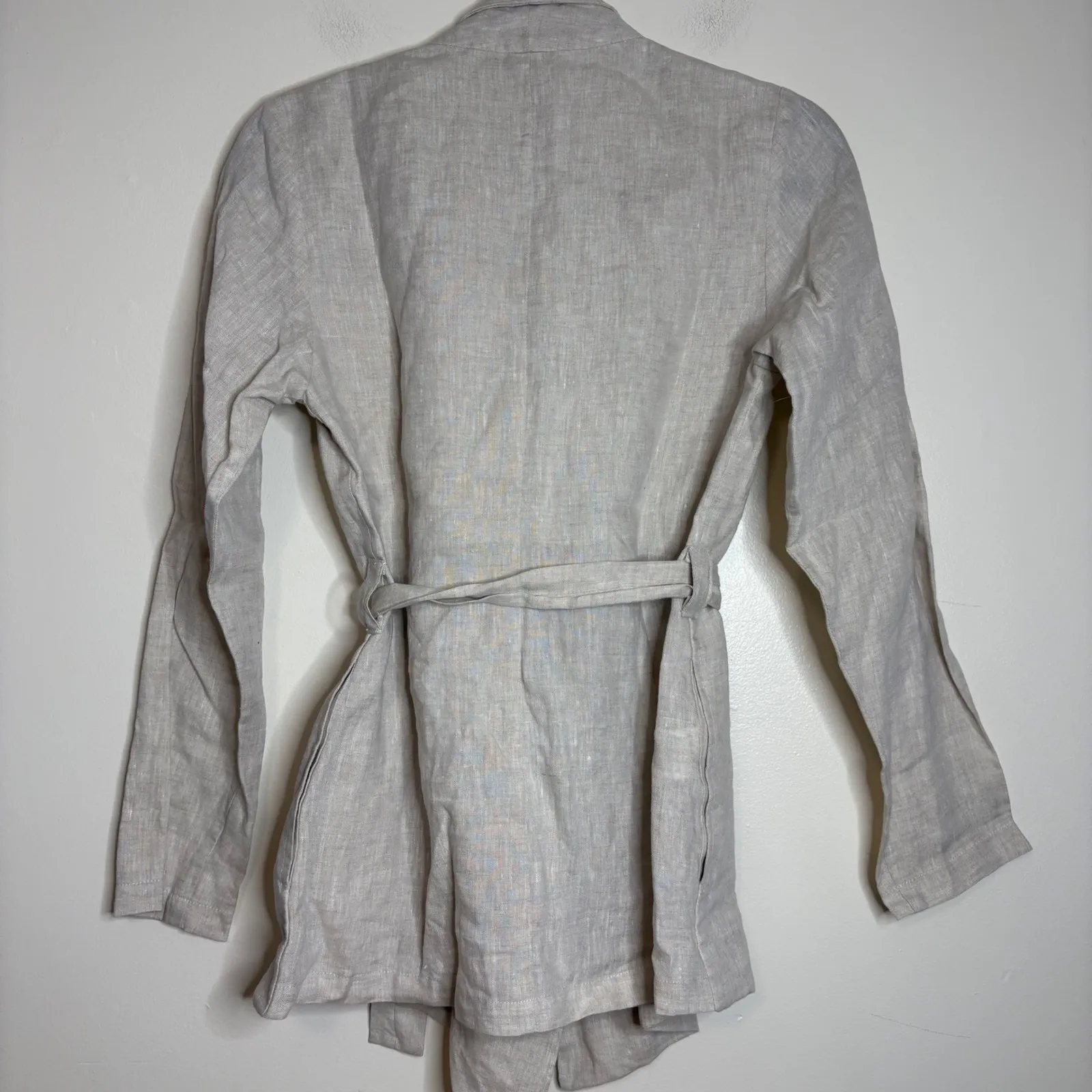 HANNAH LAVERY Linen Shawl Collar Wrap Blazer Jacket Neutral Size 8 Tan - Image 9