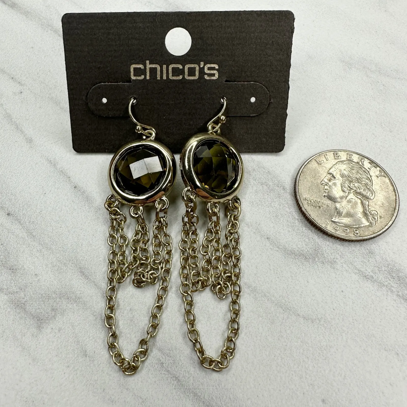Chicos Ivy Chandelier Earrings Gold Tone Green Faceted NWT ✨ - Image 2