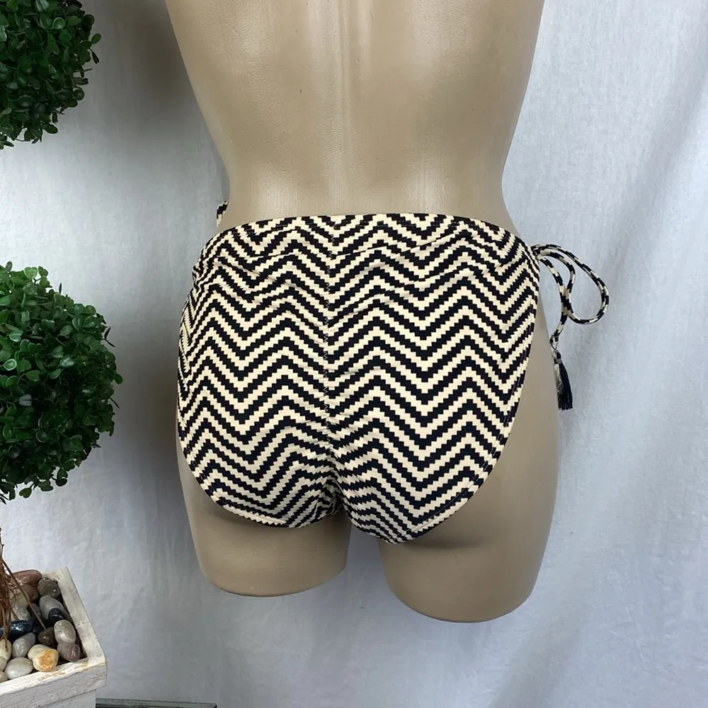 Xhilaration Black & Tan Zig Zag Print Tassel Tie Bikini Bathing Suit Bottom L - Image 2