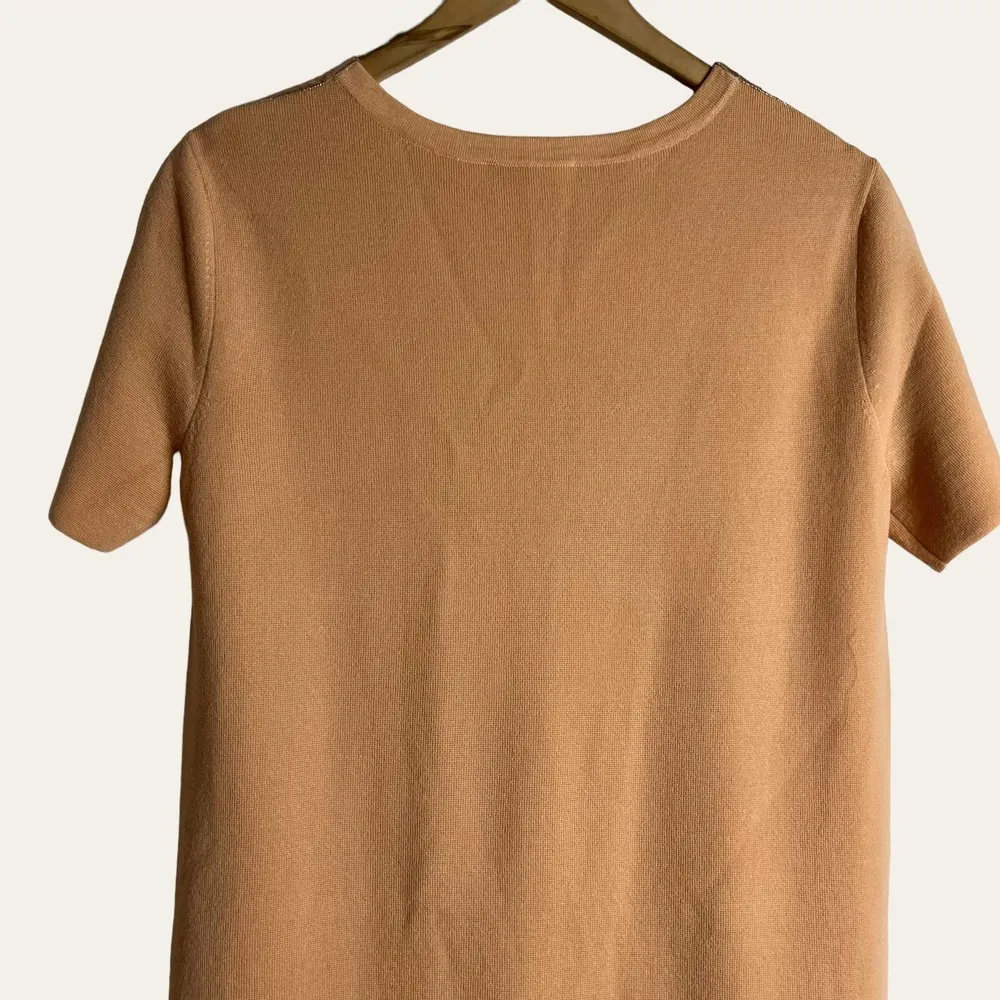 Tory Burch Floral Cloque Rose Gold Short Sleeve Wool Sweater Dress Size S - Image 10