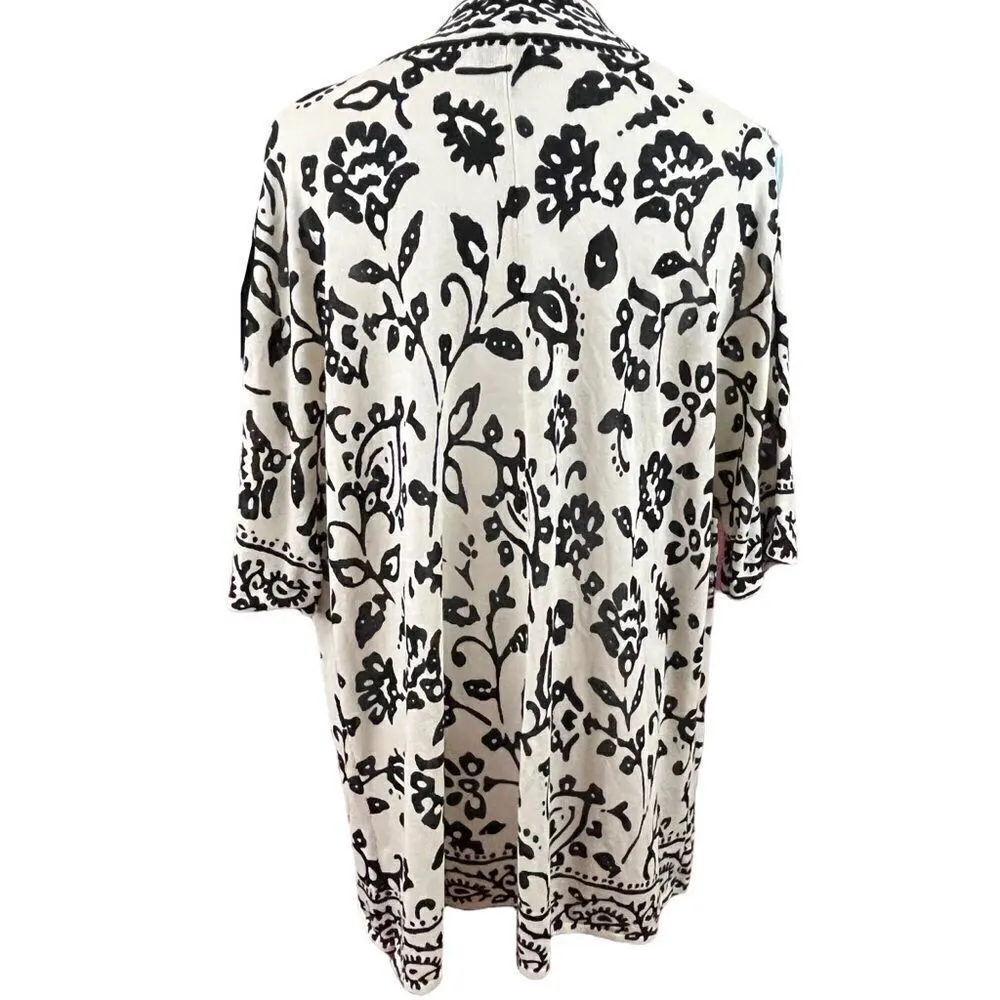 Habitat Clothing Cream And Black Floral Lightweight Viscose Open Front Cardigan - Image 3