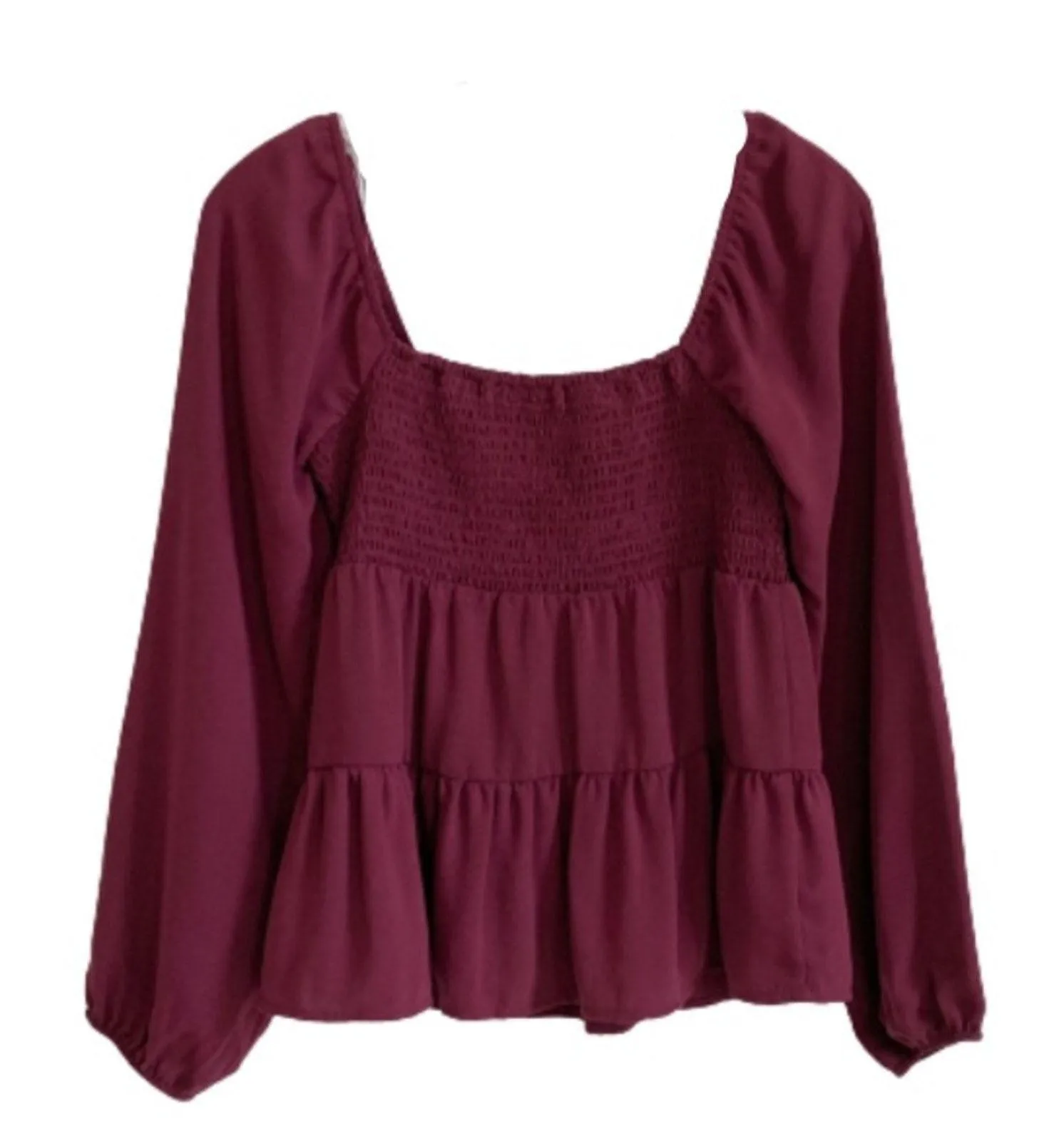 Paper Crane Top Berry Purple Smocked Baby Doll Long Sleeve Blouse Top Medium NEW - Image 5