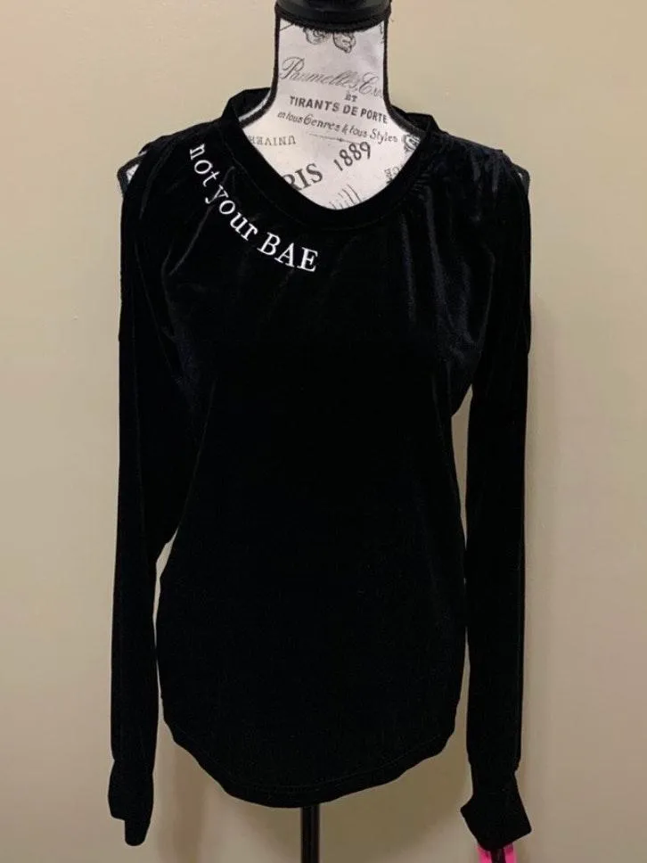 Black Velour Cold Shoulder Top - Image 7