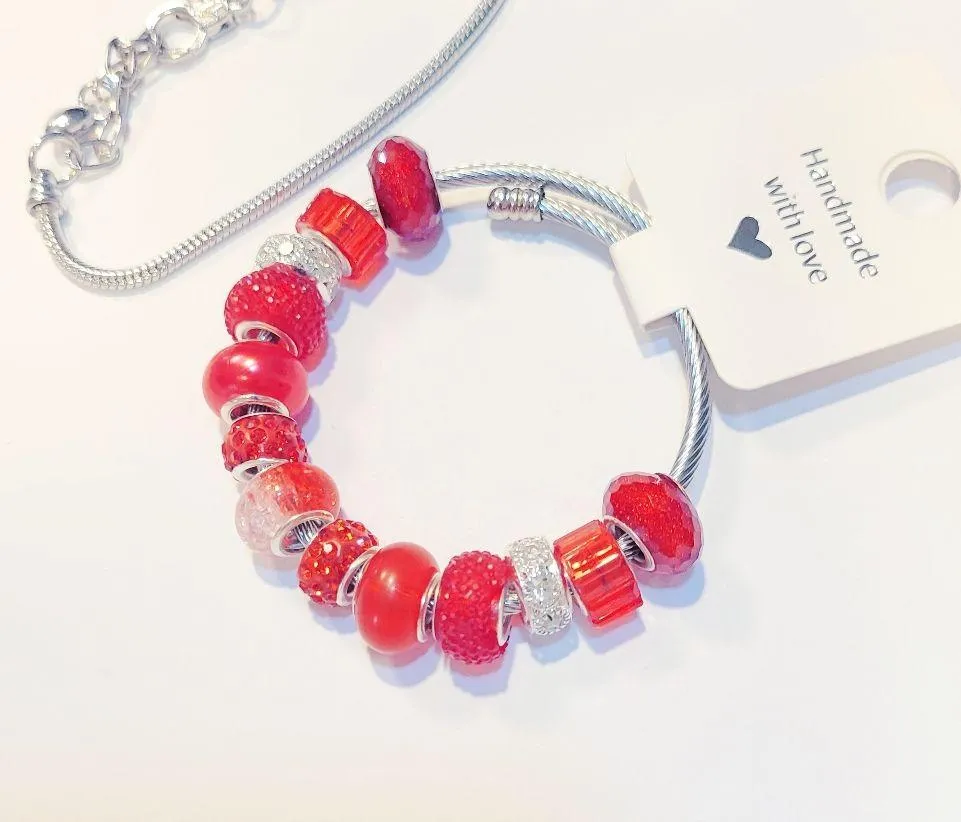 European Style Large Beaded Adjustable Snake Coil Bracelet 7" - Image 3