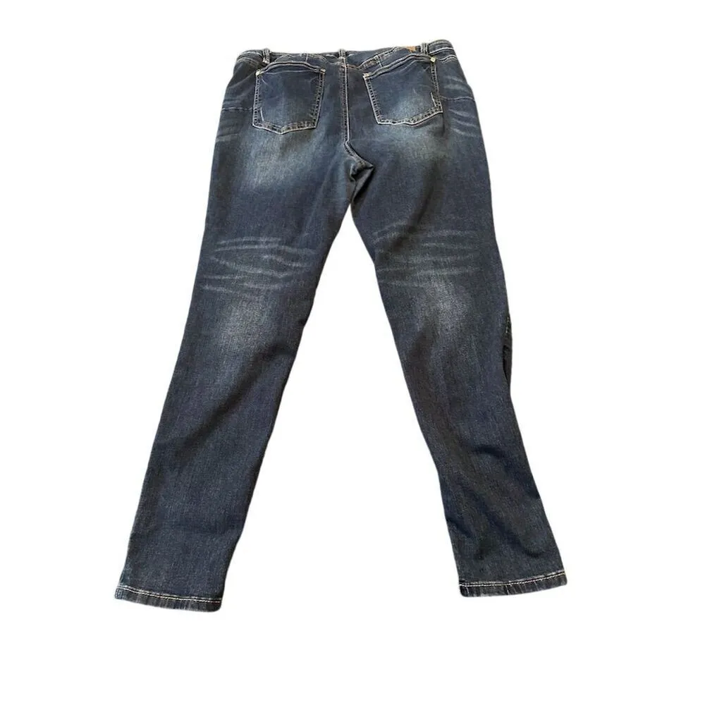 Eloquii Women's Plus Size 18 Long Dark Blue Distressed Straight Jeans - Image 3