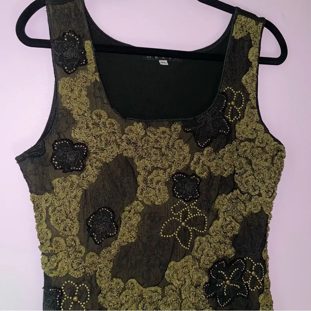 Mezon Dress XL Midi Tiered Flounce Art to Wear Embellished Lagenlook Ruffle Black - Image 2