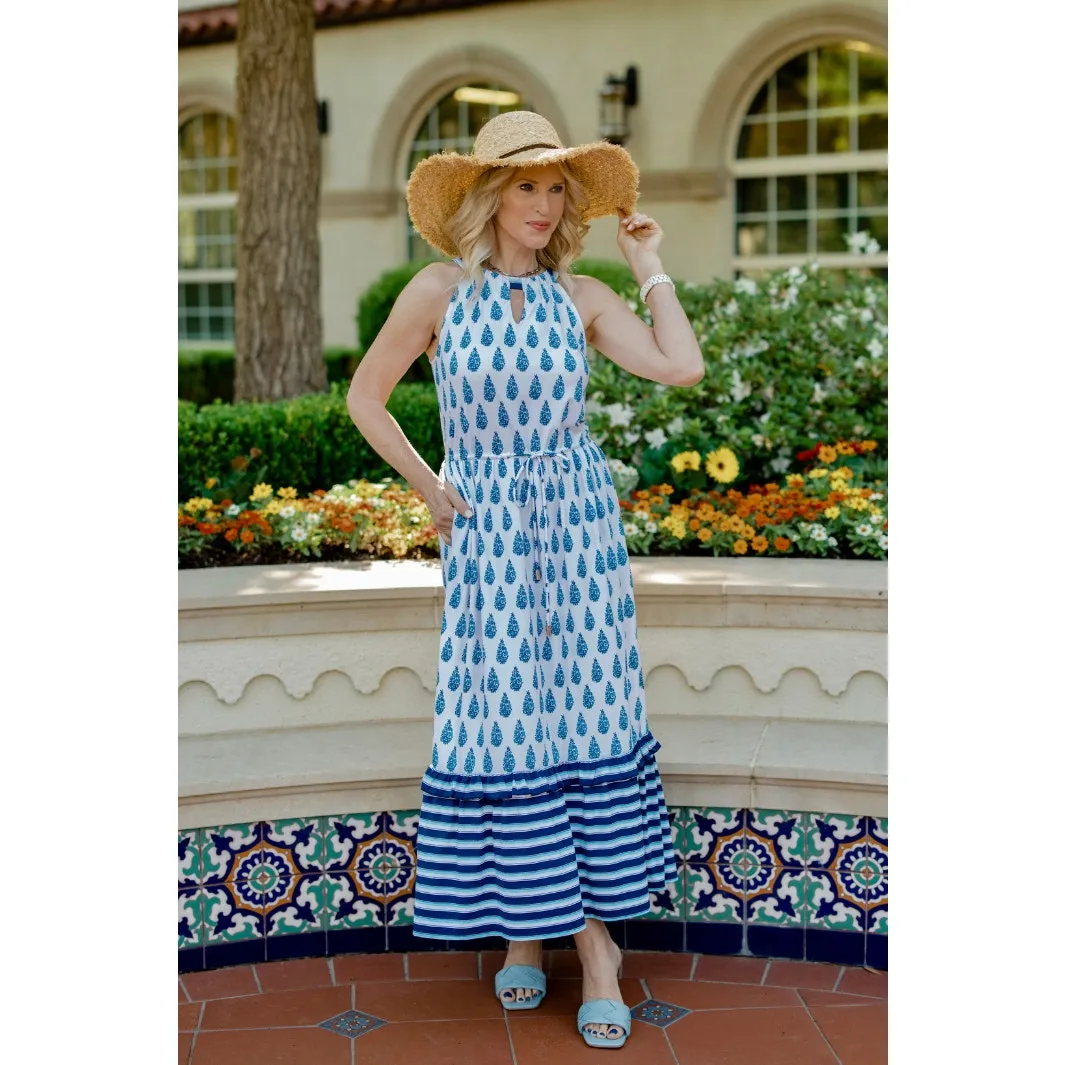 Cabana Life Delray Coverluxe‎ Pockets Tie Waist Maxi Dress Blue Size Large - Image 3