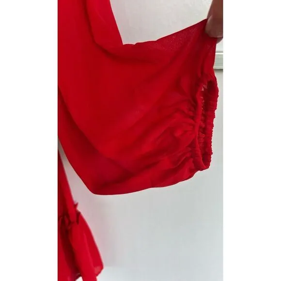 Flying Tomato Dress Women Medium Red Crepe Ruffle Tier Lined‎ Keyhole Back - Image 4