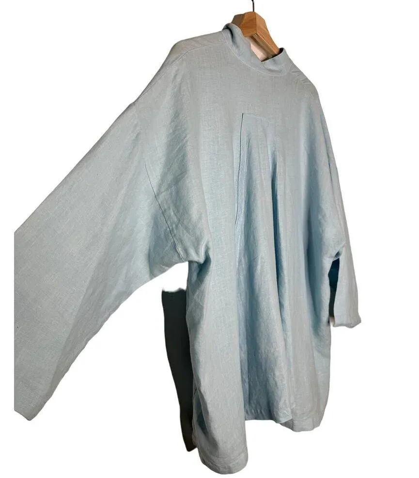 Bryn Walker 100% Linen Blue nehru collar jacket Button Down Size Small Oversize - Image 4